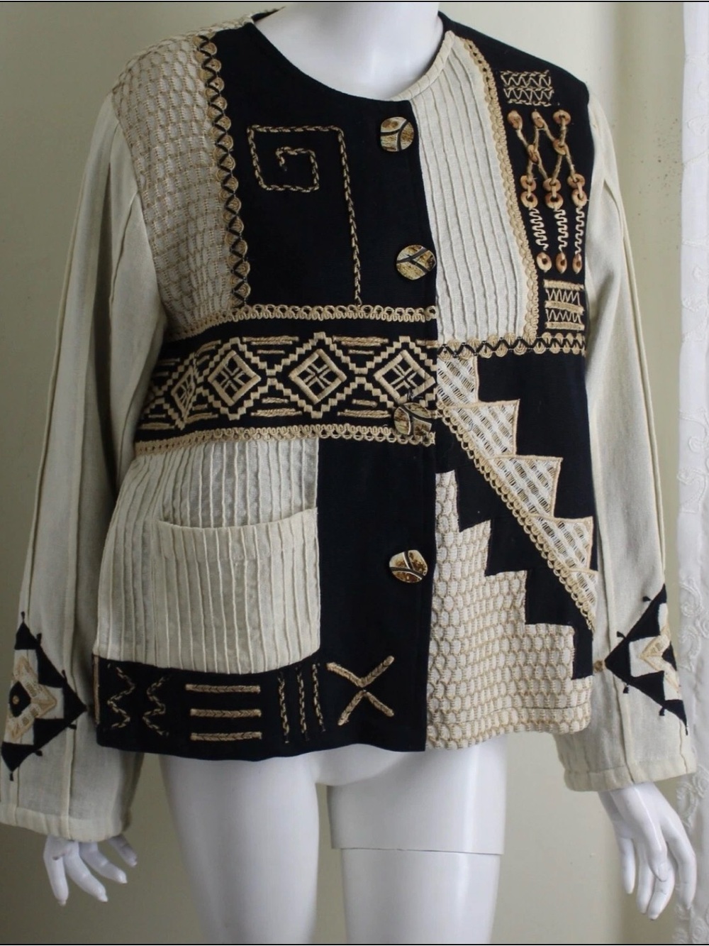 Parsley & Sage Black and Cream Patchwork Embroidered Cardigan